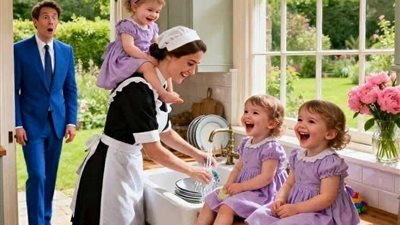 عندما دخل الملياردير قصره ورأى الخادمة تحمل توائمه الثلاثة… اتخذ قرارًا لن تتوقعه أبدًا